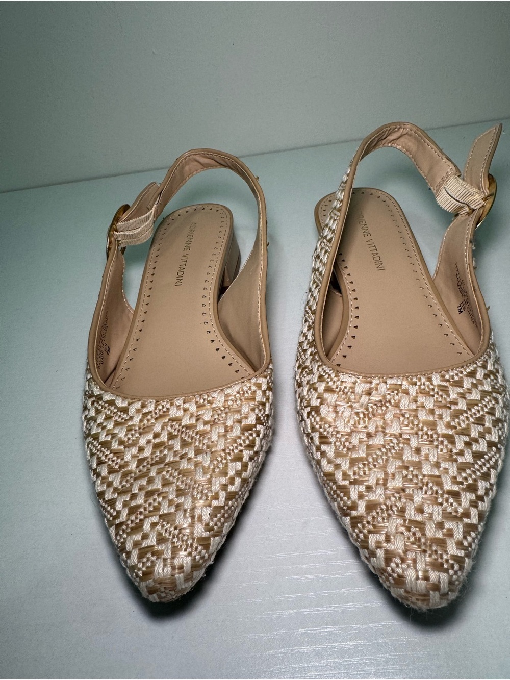 Adrienne Vittadini-Beige Woven Slingback Flats - Women Shoes